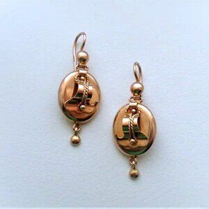 Antique Vintage Russian USSR 14K 583 Rose Pink Gold 3D Dangle Drop EARRINGS # 1